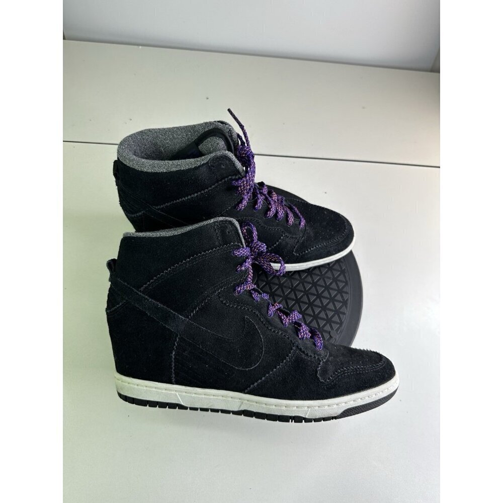 Nike Dunk Sky Hi 528899-014 Hidden Wedge Heel Black Suede Shoes Womens Size 10.5
